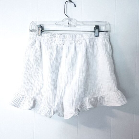 New In White Gauze Ruffled Drawstring Shorts Medium - Picture 6 of 14